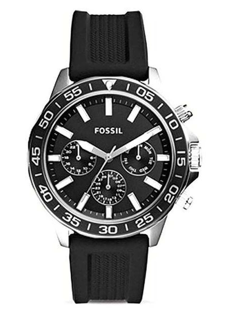 Men Bannom Round Shape Silicone Strap Chronograph Wrist Watch - Black - BQ2494