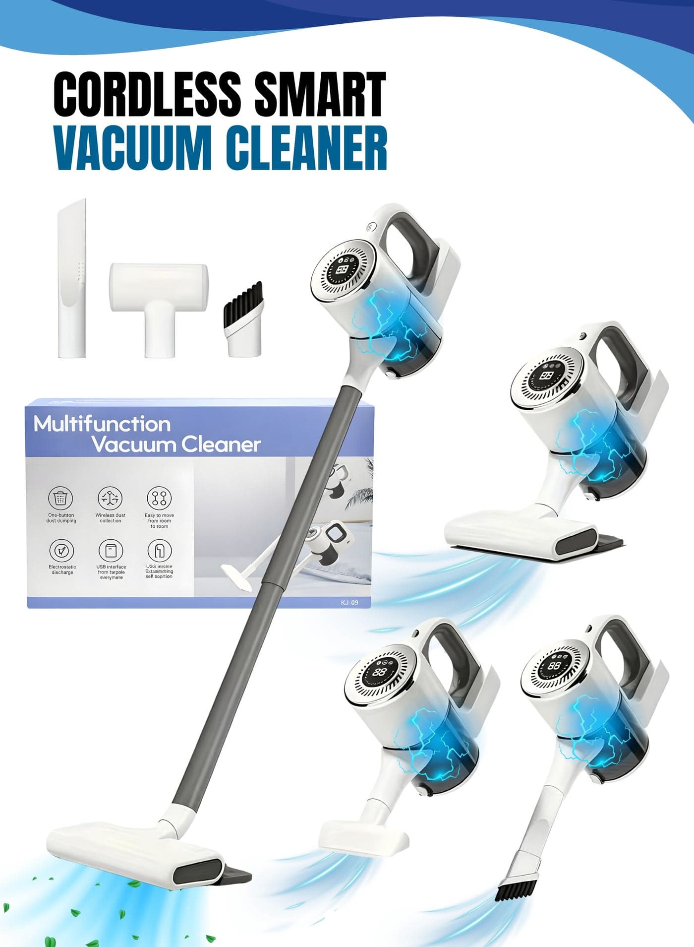 120W Cordless Vacuum Cleaner for Home & Car, 2-in-1 Stick & Handheld Wireless Vacuum with 2000mAh Battery, 900ml Dust Cup, Type-C Fast Charging, One-Button Dust Release, Detachable Washable Filter, Lightweight Rechargeable Cleaner for Tiles, Sofa & Mattress (KJ-09)