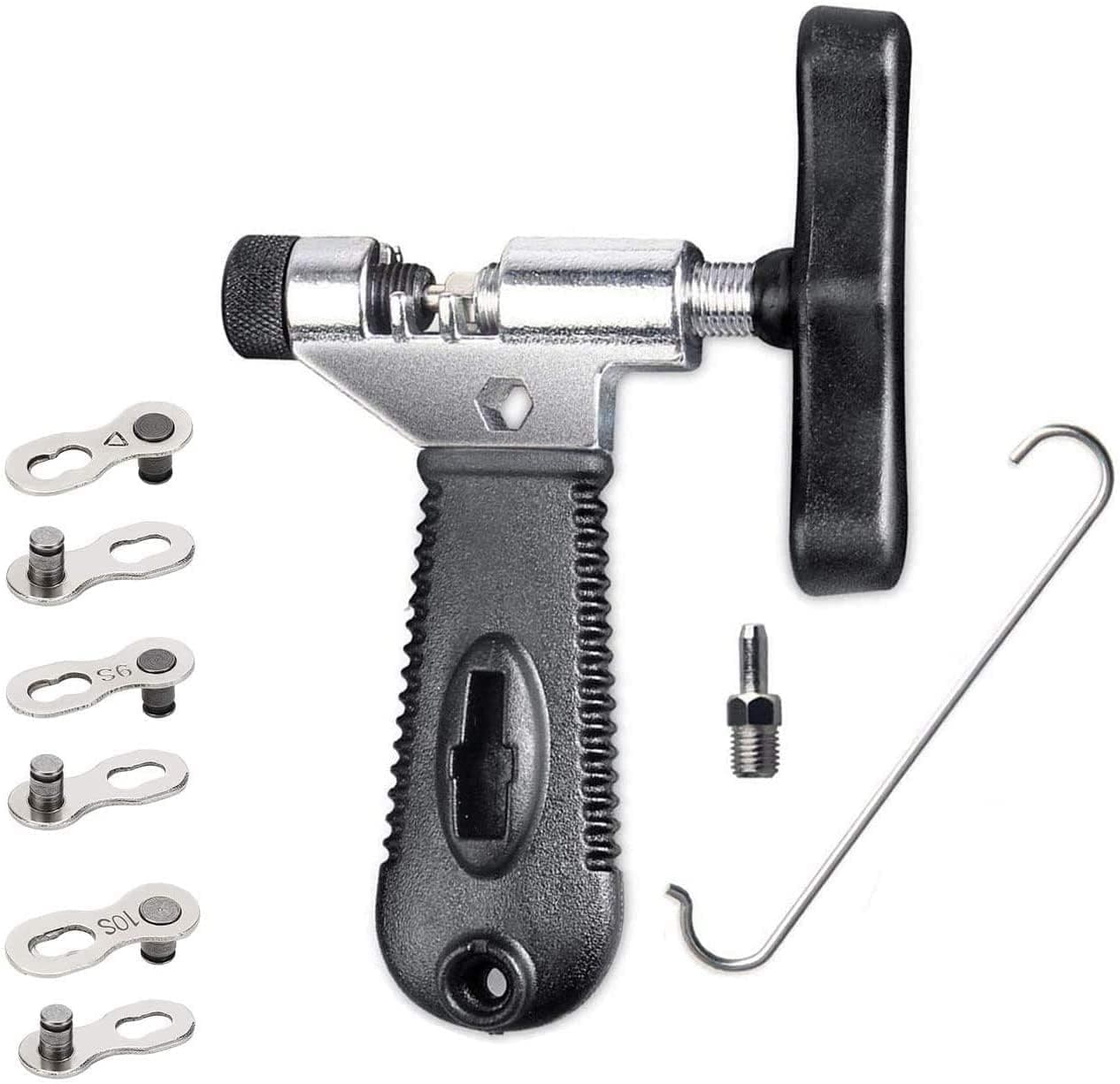 Bicycle Chain Separator, Universal Bicycle Chain Tool with Chain Hook, with 3 Pairs of Bicycle Missing Links, for 7 8 9 10 Speed Bicycle Chain Link Repair Installation, Portable Durable