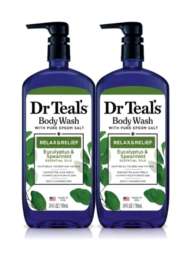 Pack Of 2 Epsom Salt Body Wash with Eucalyptus & Spearmint for Relax & Relief - Ultra-Moisturizing Formula Soothes Aching Muscles & Revitalizes Skin 710ml x 2