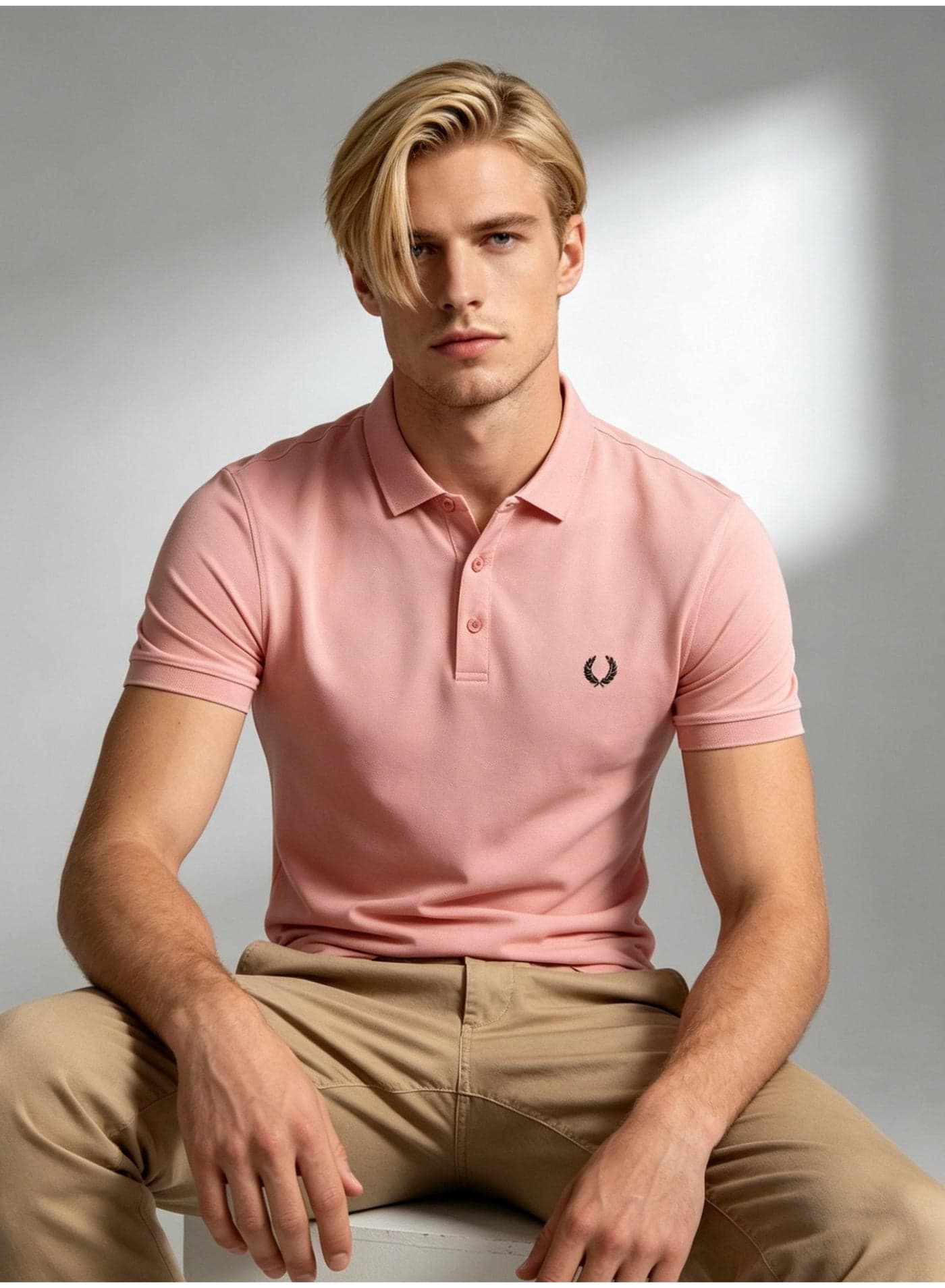 Fred Perry wheat ear LOGO printed Polo shirt men and women with the same business casual solid color short-sleeved shirt.