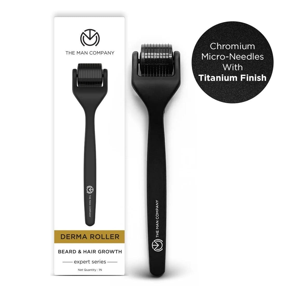 Derma Roller For Men, Scalp And Beard, Activates Hair Follicles, 540 (0.5 mm) Chromium Micro-Needles With Titanium Finish