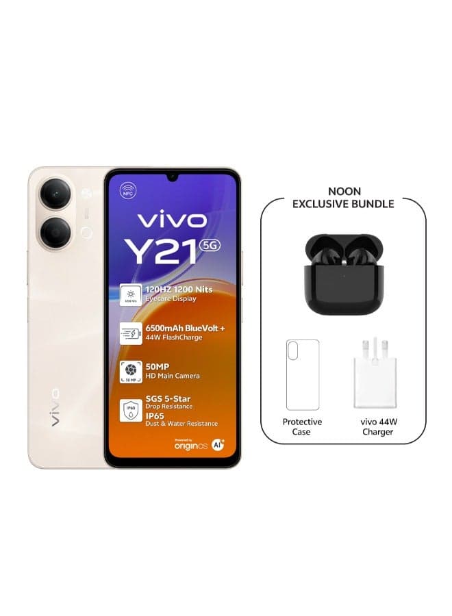 Y21 5G AI Dual SIM Gold 4GB RAM 128GB With Exclusive TWS (Charger and Case Inside Phone Box) - Middle East Version