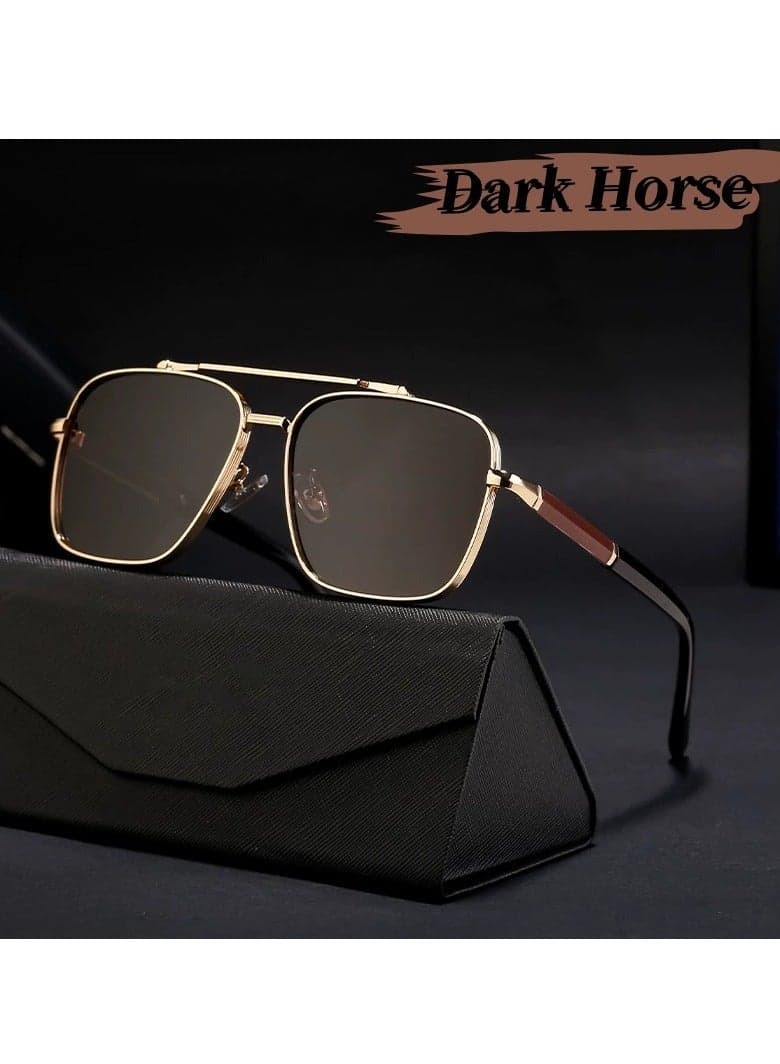 Fashionable Double-Bridge Square Frame Sunglasses for Men and Women Metal Frame Square Aviator Gradient Color