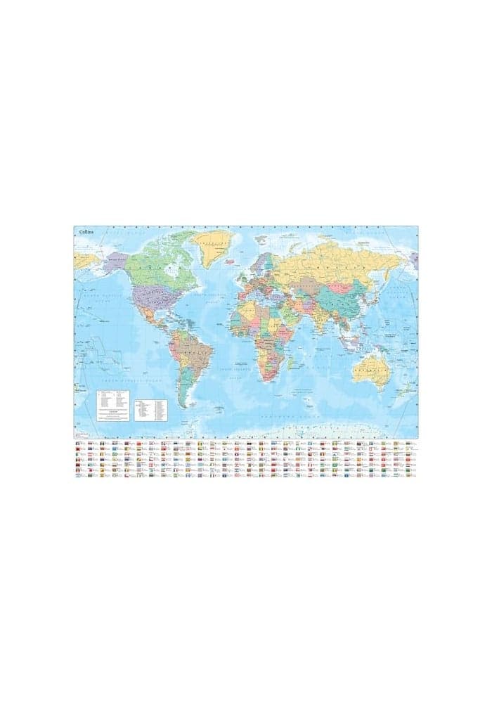 Collins Large World Wall Laminated Map (70 x 91.5 cm): Laminated map with flags, perfect for classroom, office and home