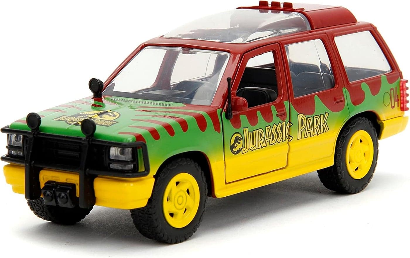 Jurassic World 1993 Ford Explorer Die-Cast Collectible Model Car with Opening Doors, Freewheel Vehicle, 1:32 Scale, Yellow