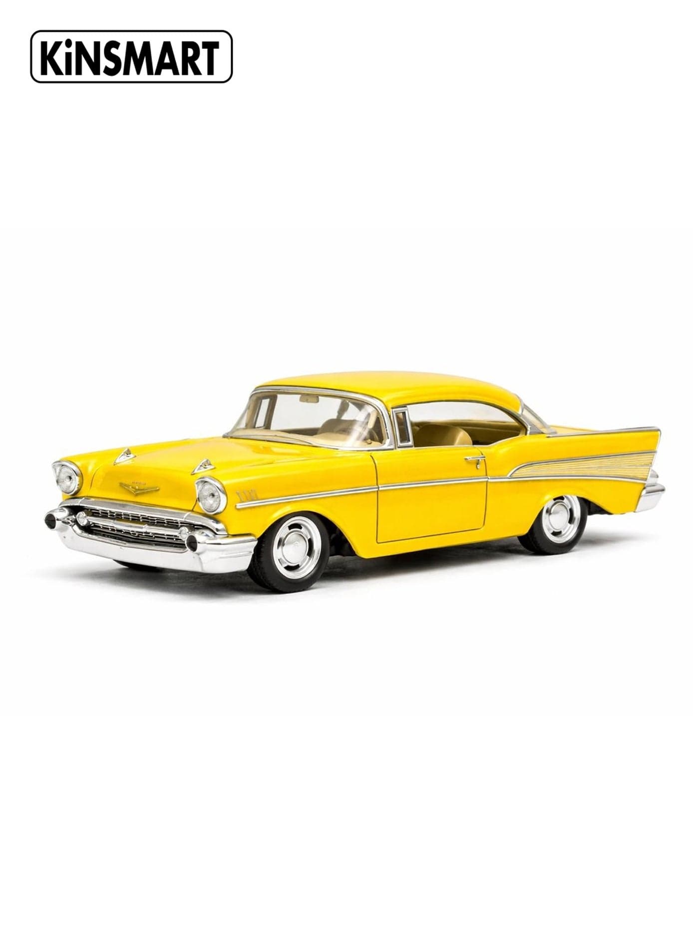Kinsmart 1:40 Chevy Bel Air 1957 (Yellow) – Pull Back Toy Car for Kids & Children
