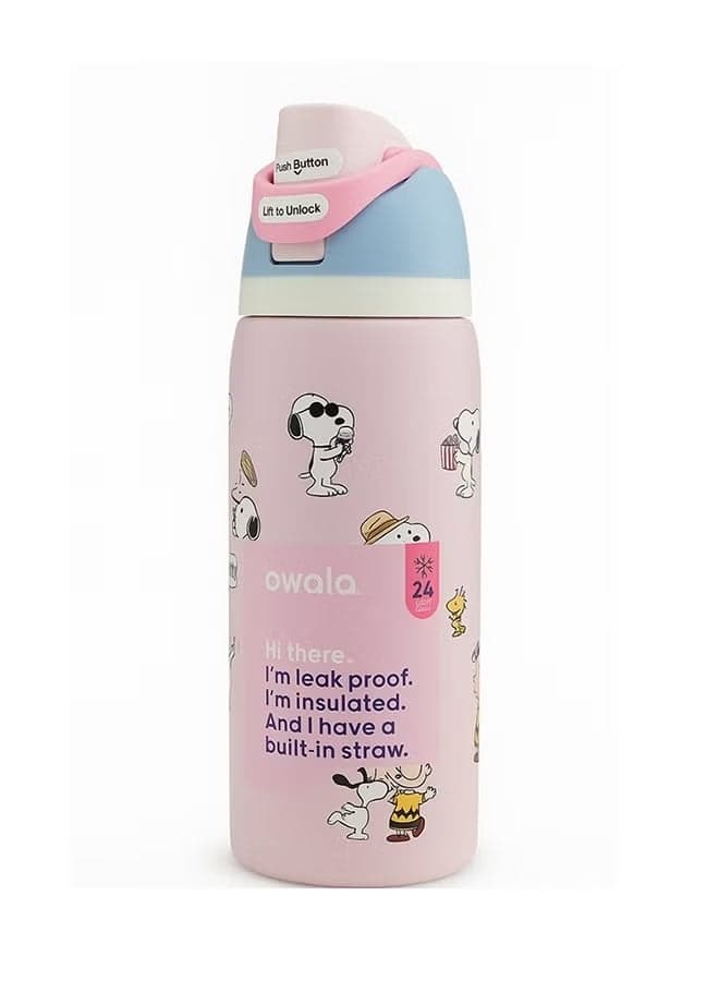 Snoopy x Owala Insulated Water Bottle with Straw | Leak-Proof Stainless Steel Cup for Kids & Adults