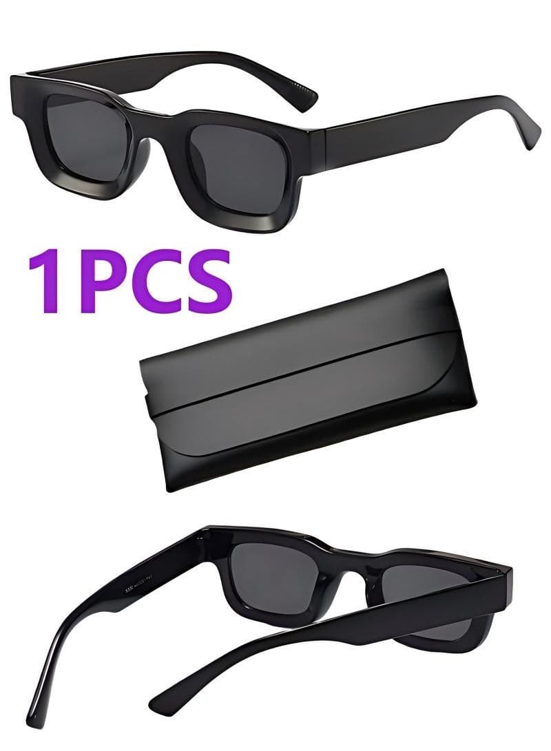 Retro Square Sunglasses for Men Women Trendy Thick Rectangle Chunky Frame Black Shades Fashion 90s Glasses, UV400 Protection Glasse, Vintage Driving Glasses 90’s Fashion Narrow Square Frame