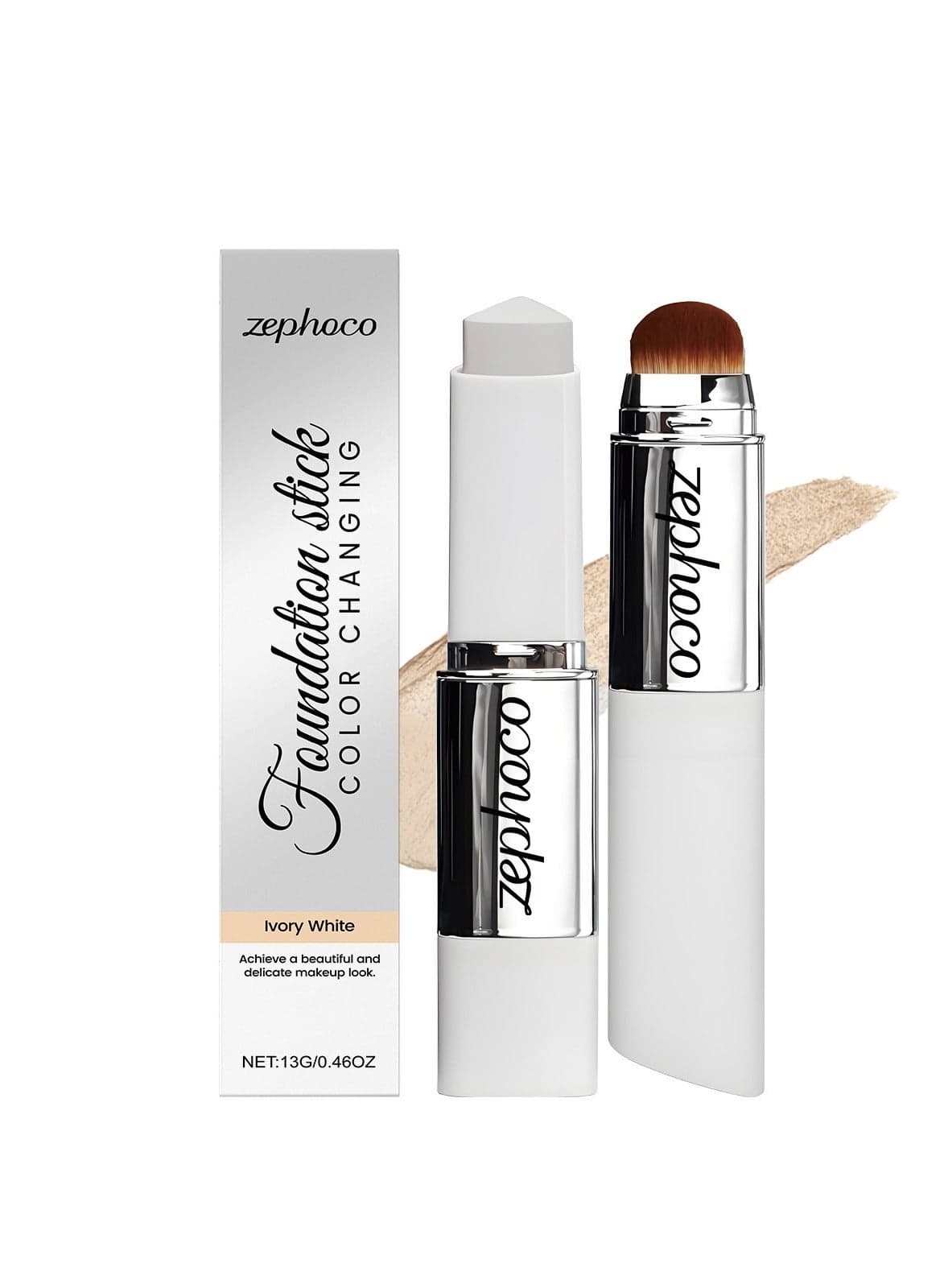 Blanc Cover Cream Stick V - Korean Color-Changing Foundation with Detachable Brush - Coverage Base Makeup (Ivory White, 0.46 oz)