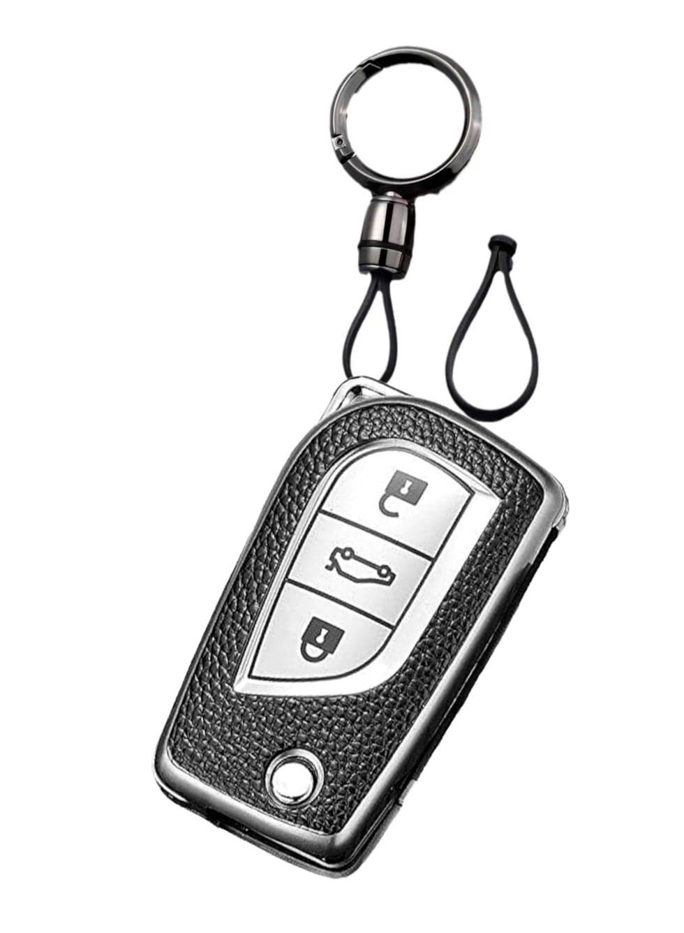 OUYoo TPU Case Key Fob Cover For Toyota C-HR Camry Corolla Fortuner Highlander Levin RAV4 LE Sequoia Sienna Tacoma Tundra Yaris Car Key Shells,With a key chain.(Silver)