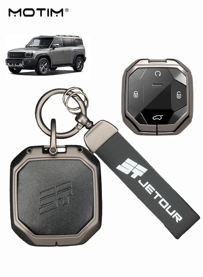 Leather Key Fob Protectors For Jetour Traveller T2/Jetour T2, Alloy Key Case with Keychain, Car Keys Accessories Full Protection Key Holder