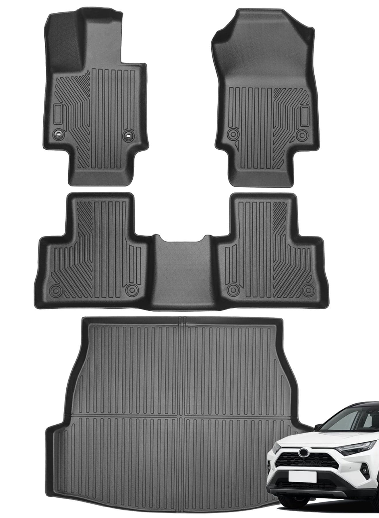 Delehehe Floor Mats & Cargo Liner for 2019-2025 Toyota RAV4 Accessories Floor Mats 2 Row Liner Set All Weather TPE 3D Floor Liners&Rear Cargo Mat