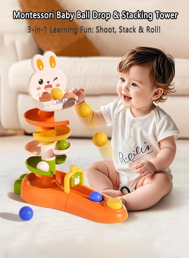 Montessori Baby Ball Drop & Stacking Tower | Educational Learning Toys for 1 2 3 Year Old Boys Girls | Toddler Activity Games for Fine Motor Skills & Color Recognition