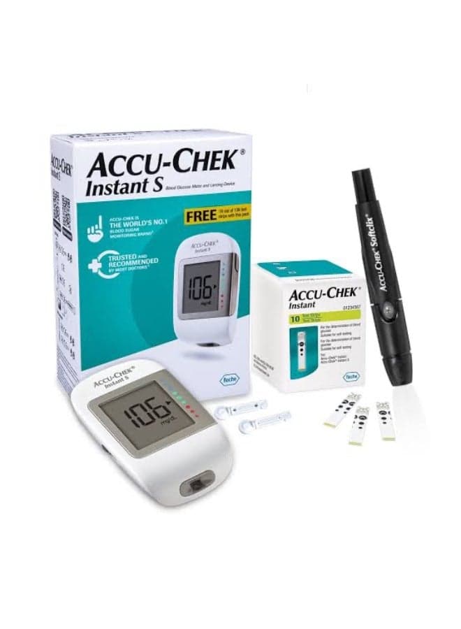 Instant S blood glucose meter compatible with Instant Strips + 10 strips Free