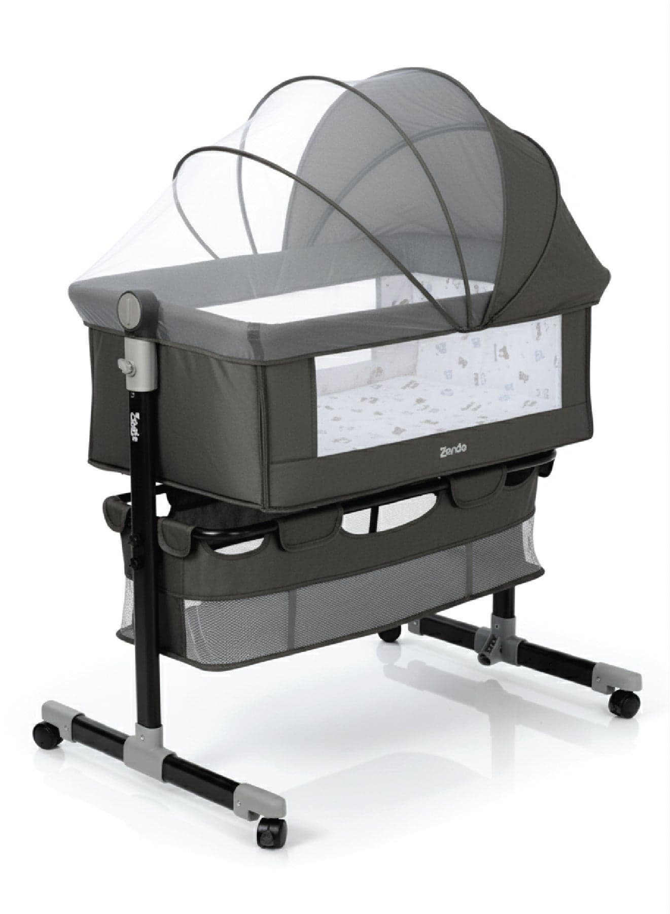 Zenito Portable Bassinet for Newborn & Infants - Cozy Sleep Space - Baby Bedside Crib Adjustable, Baby Cradle With Large Storage Basket, Travel Crib with Mattress Breathable Net,Mosquito Net Detachable, Soft Mattress 360°Swivel Wheels - Dark Grey