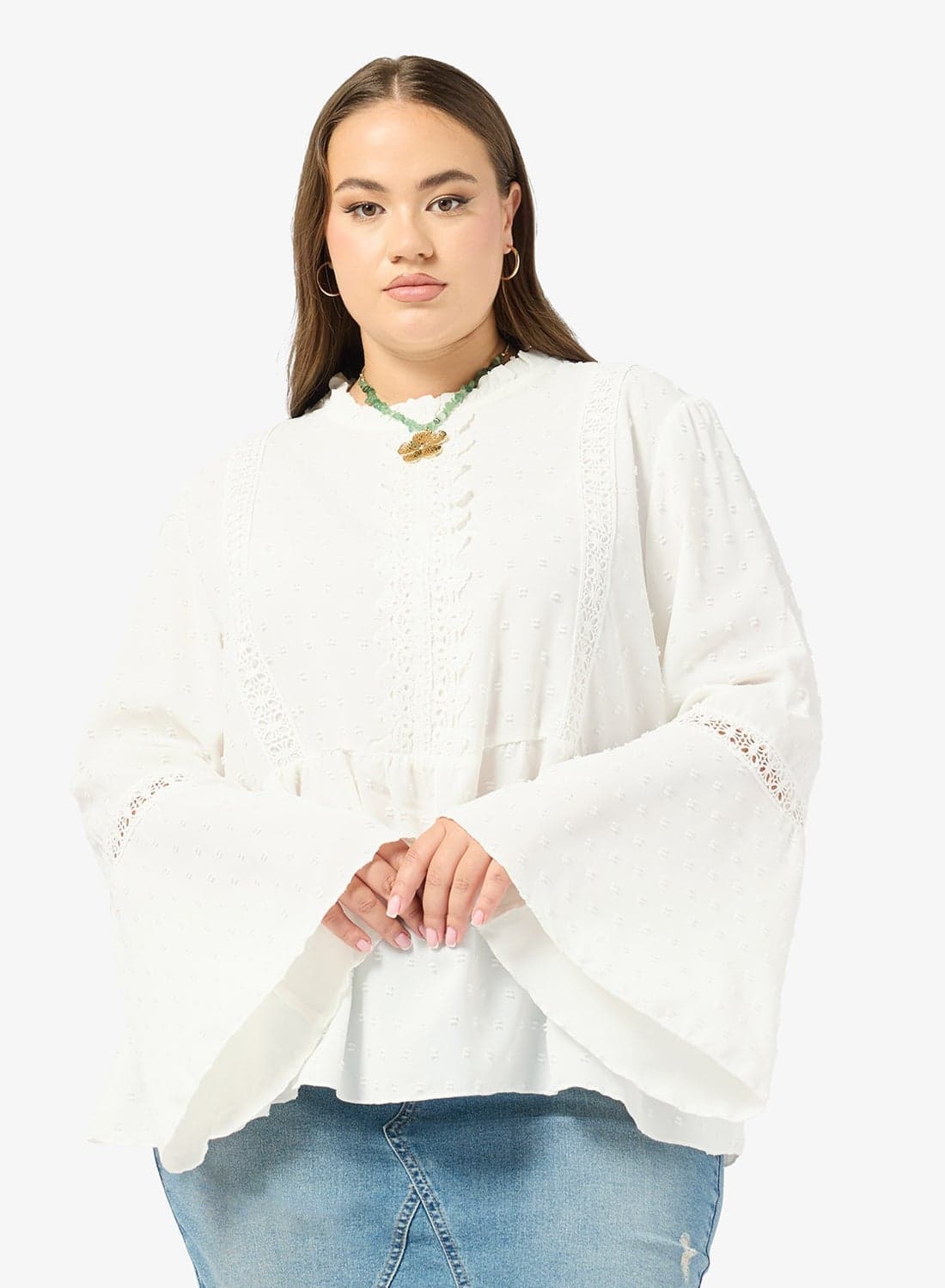 Mock Neck Boho Embroidered Top