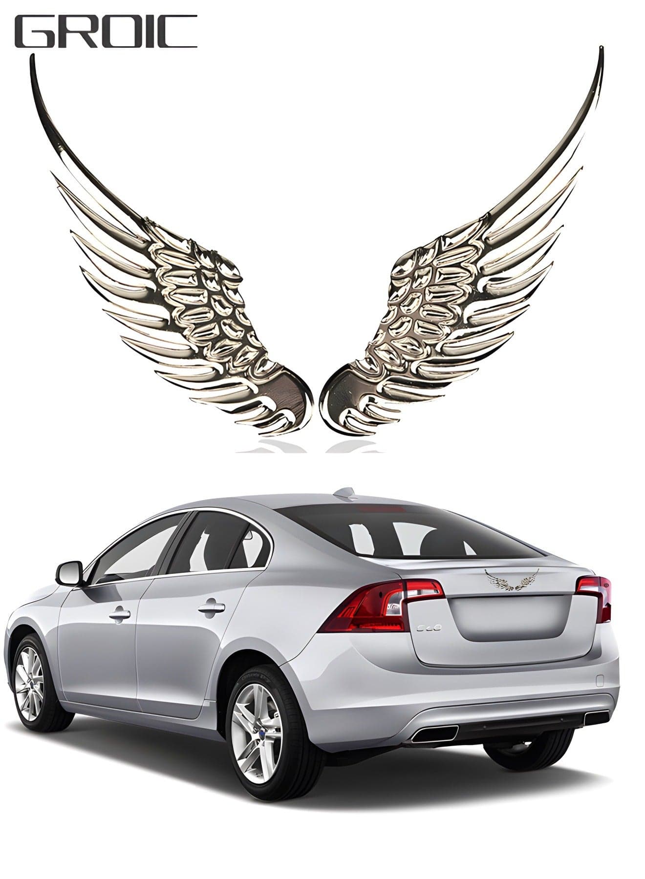 1Pair 3D Metal Wing Emblem Car Sticker Car Badge Decal,3D Dimensional Car Logo Sticker,Flying Wings Zinc Alloy Emblems for Automotive,Car Decoration