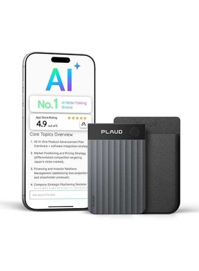 Plaud Note Pro AI Voice Recorder, Transcribe & Summarize with AI, App Control, Note Taker for Meetings & Calls, Supports 112 Languages, Ultra-Slim w/InstantView Display, Case Included, Black