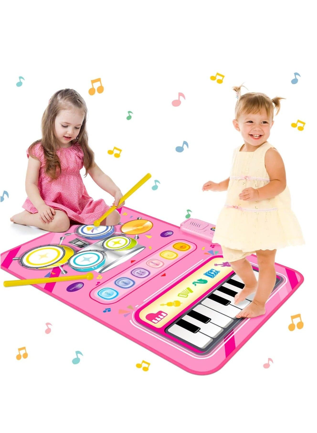 2 in 1 Musical Mat for 1 2 Year Old Girl Gifts Piano Keyboard and Drum Mat with 2 Sticks for Toddlers Age 1 to 2 Baby Learning Toys for 1 Year Old Birthday Gifts for 1 2 3 Year Old Girls Present