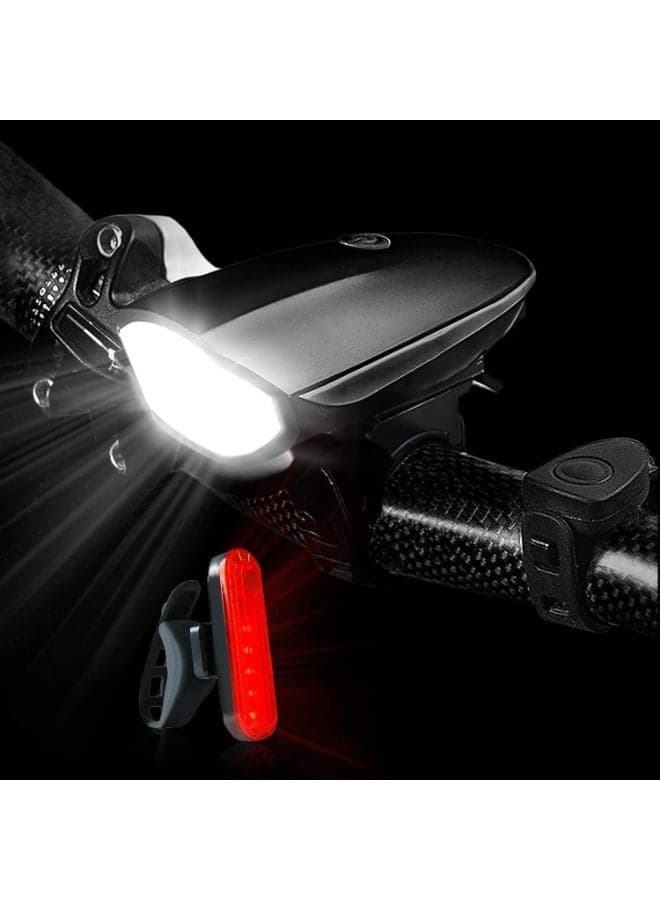Bicycle Light Set,Bicycle LED Power Beam Front and Back Light, Bike Light Front and Back, USB Bicycle Light with Loud Horn, 3 Lighting Modes Waterproof Cycling Light Bike tail light,Rechargeable Bicycle Led Headlight Front Lamp