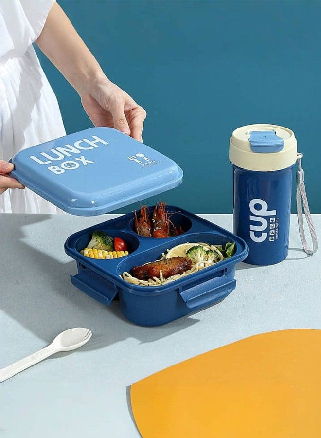 Lunch Boxes with Water Cup Set for Kids & Adults, Bento Box for Children's School with 3 Compartments, Leak-Proof Lunch Food Container for Office, Home and Travel