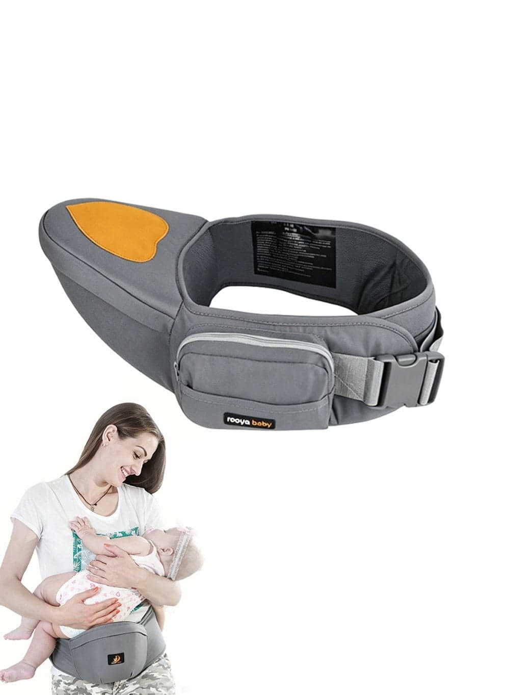Grey Baby Hip Seat with Large Storage Bag – Widened Seat, Baby Hip Carrier with Ergonomic Design for 0-1 Years, Adjustable Waistband, Orthopedic Doctor Recommended, Breathable & Lightweight for Mom & Baby