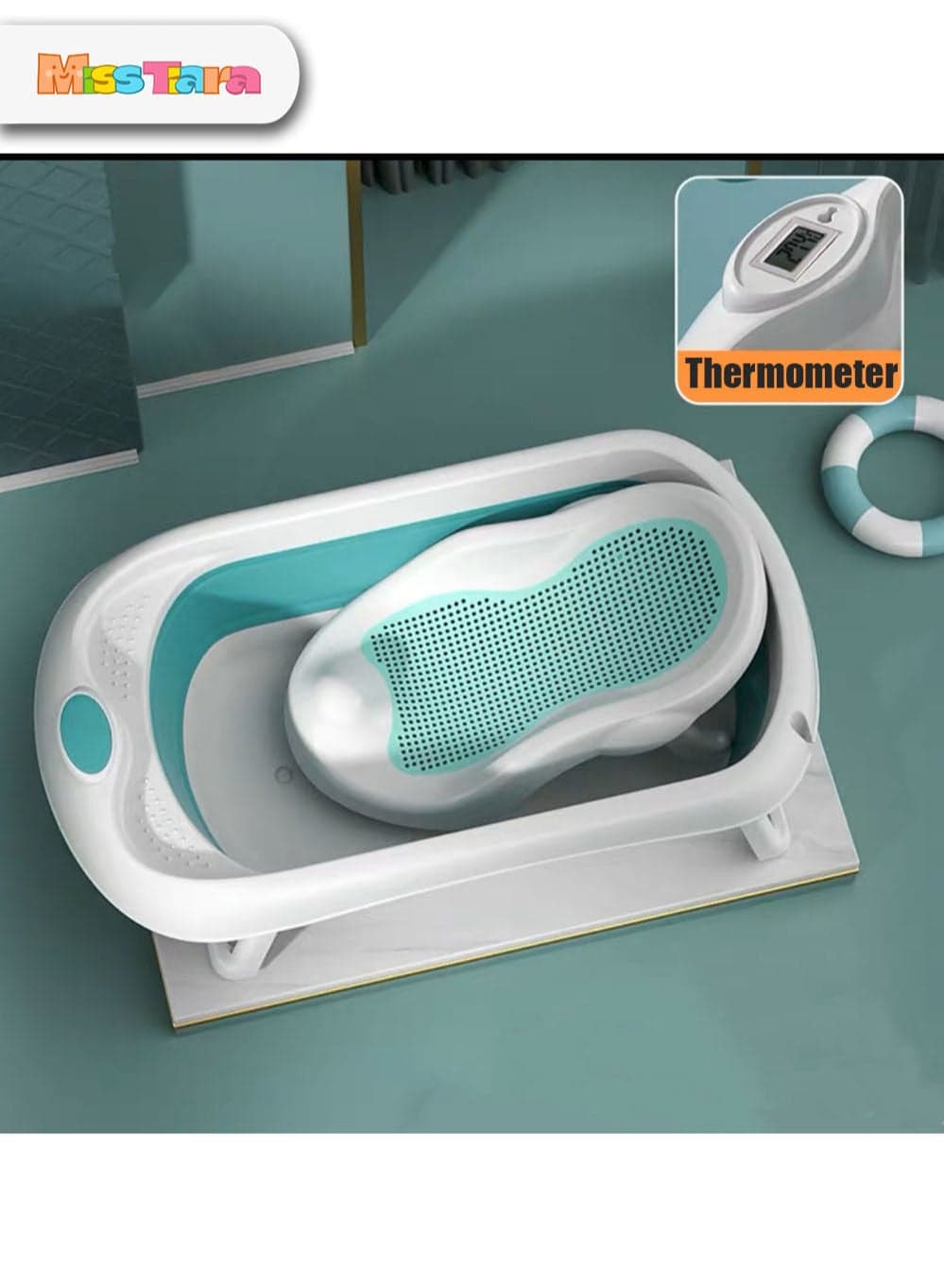 Foldable Baby Bathtub Set with Temperature Sensing Thermometer and Baby Special Bath Bed Newborn Sitting and Lying Large Safety Bathtub