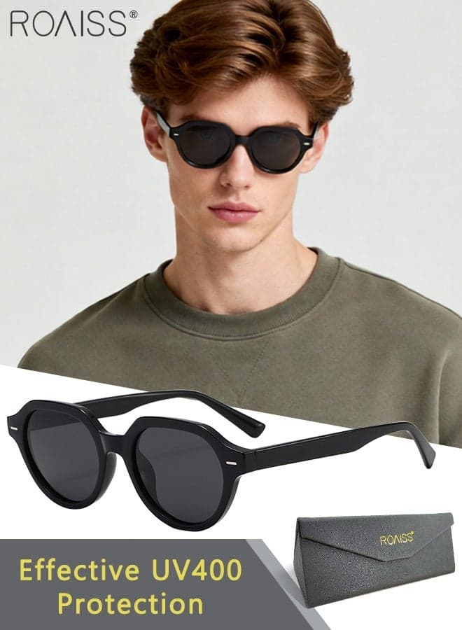 Round Polarized Sunglasses for Men Women, UV400 Protection Sun Glasses with Black PC Frame, Fashion Anti-Glare Sun Shades for Driving, Fishing, Traveling