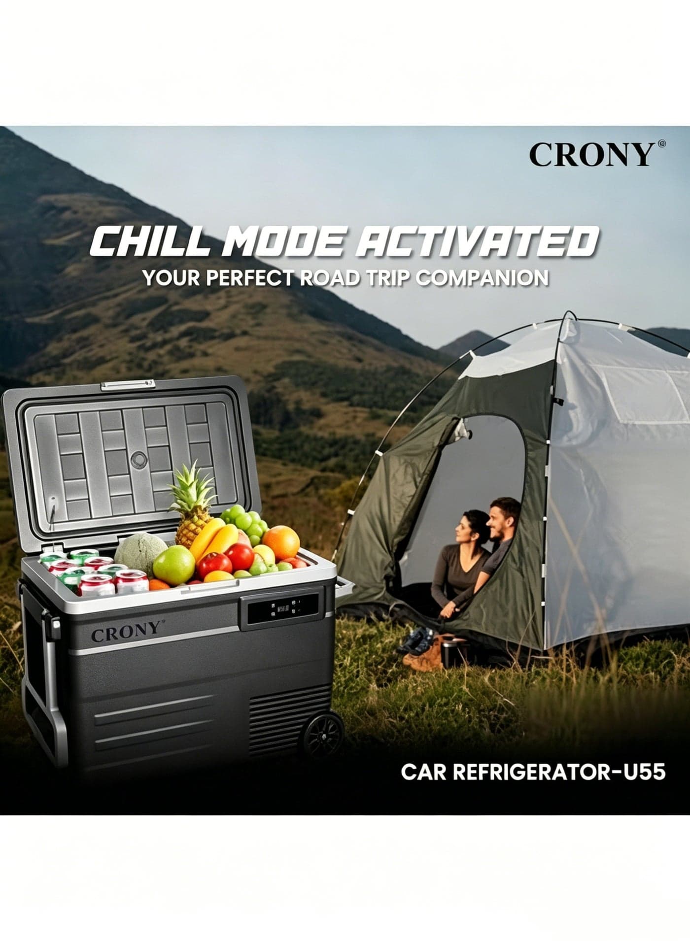 CRONY Car Refrigerator 55L U55 Portable Car Refrigerator -20°C Freezing LED Control Dual Power Wheeled Design