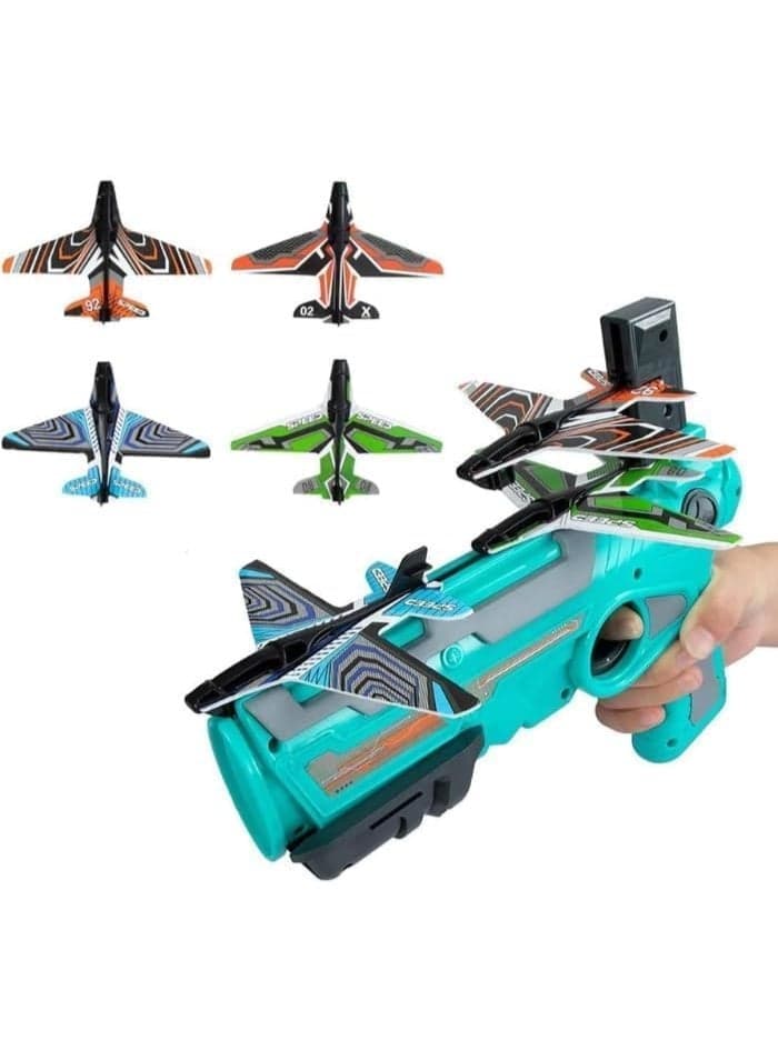 Airplane Launcher Gun Toy with 4 Foam Glider Planes | One-Click Ejection Shooter | Outdoor Flying Plane Game for Kids Boys & Girls