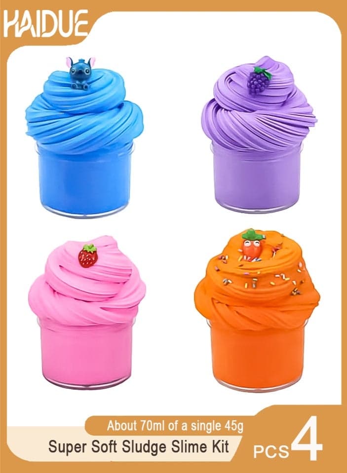 4-Pieces Super Soft Sludge Slime Kit Stress Relief Toys