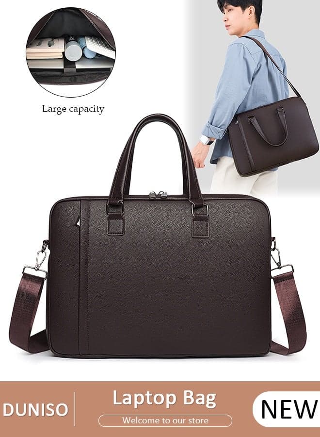 15.6 Inch Laptop Bag Lightweight PU Computer Bag Travel Business Briefcase Water Resistance Shoulder Messenger Bag for Men and Women Work Office