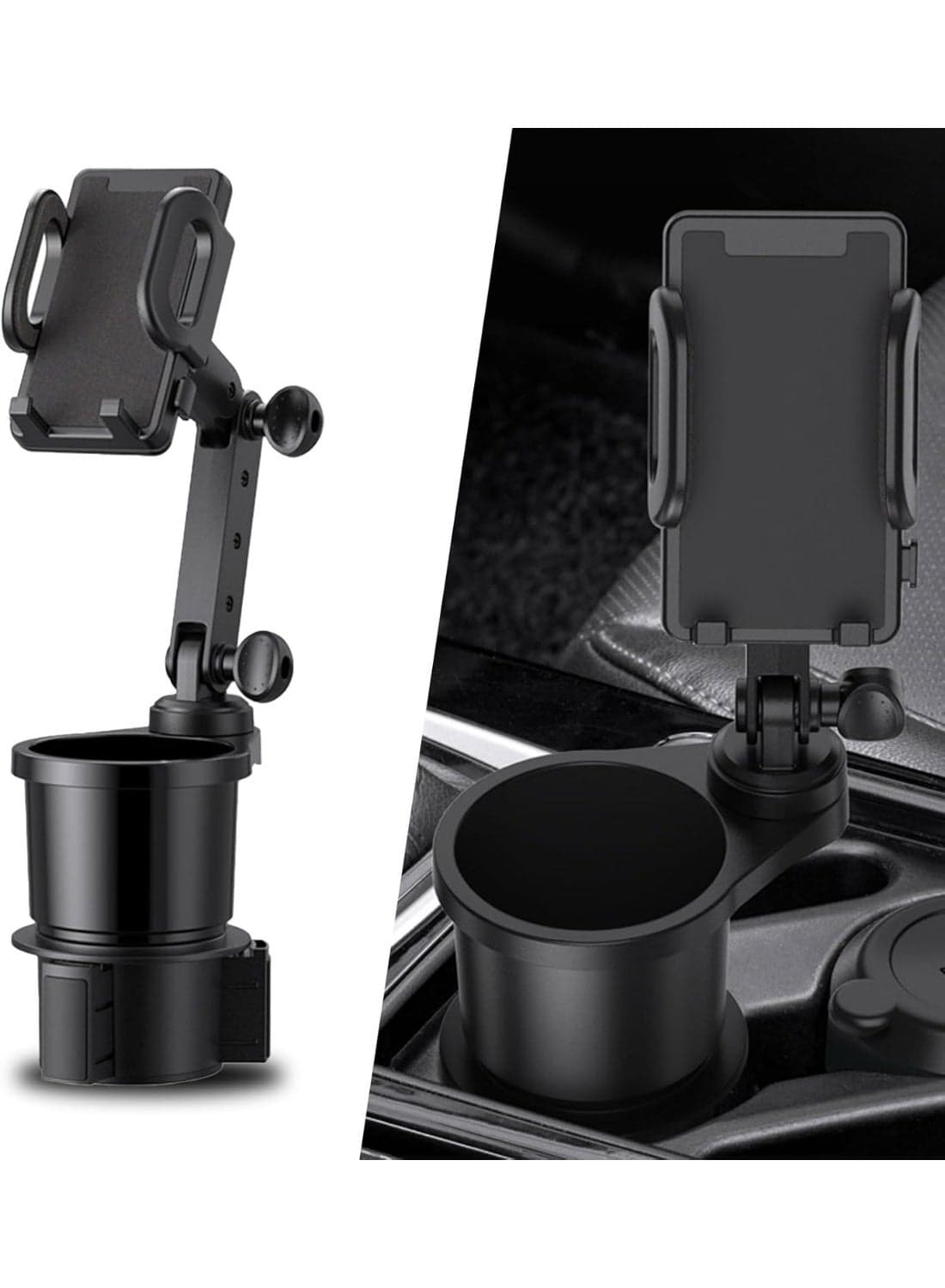 Dual-Function Car Cup Holder Phone Mount - Universal Adjustable Auto Grip with 360° Swivel & Expandable Drink Holder, Fits Most Vehicles & Smartphones