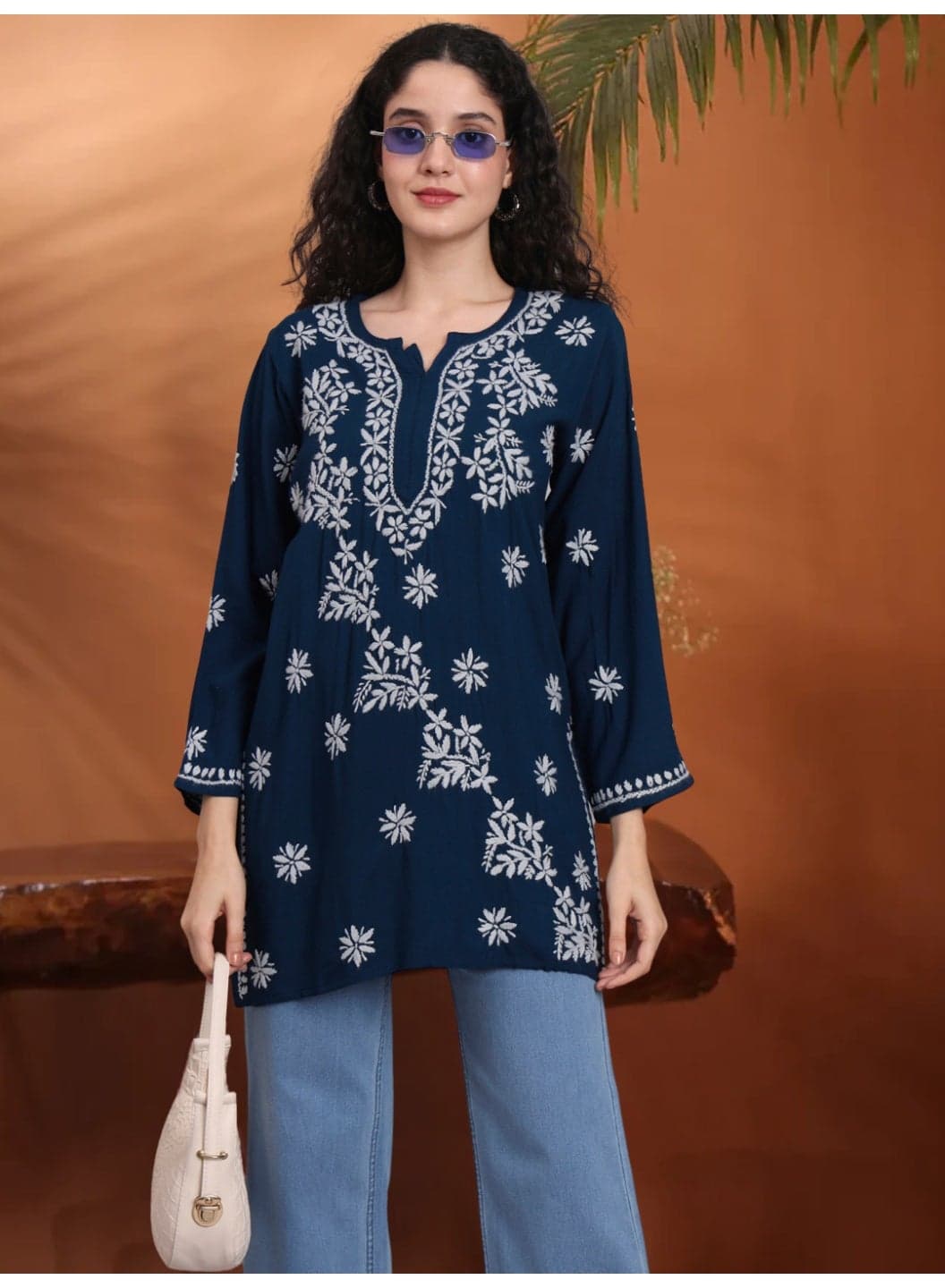 Women Chikankari Hand Embroidered Rayon Kurti -AL4071