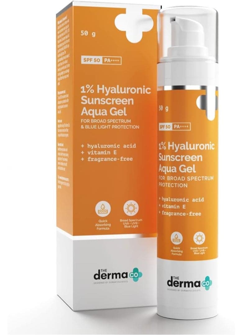 The Derma Co Hyaluronic Sunscreen Aqua Ultra Light Gel With Spf 50 Pa++++ For Broad Spectrum, UV A, UV B & Blue Light Protection For Oily Skin - 50G