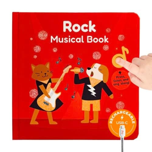 Calis Books Rock Music Books for Toddlers 13 Singing Button Sound Board Book for 2 Year Old Children Musical Toddler Rock Songs Toys 18 Month Interactive Learning Toy USBC Rechargeable