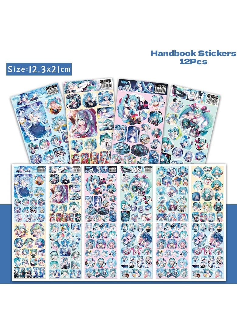 12 Sheets/Set Anime Hatsune Miku Stickers for Journal Handbook Anime Collection