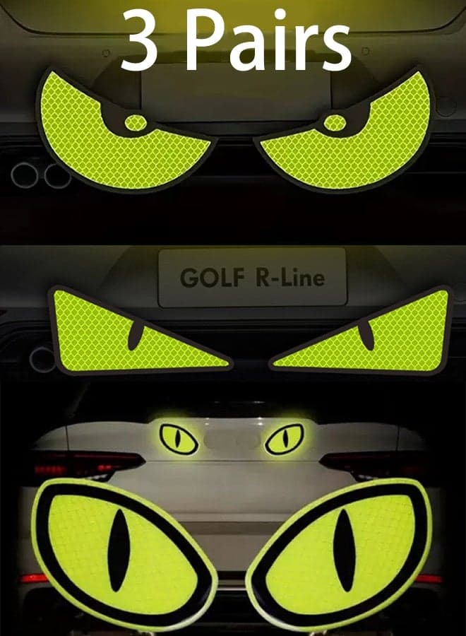 3 Pairs Car Reflective Eye Decals Stickers, Night Safety Driving Funny Caution Decal Fits Car Truck SUV Bicycle (Yellow)