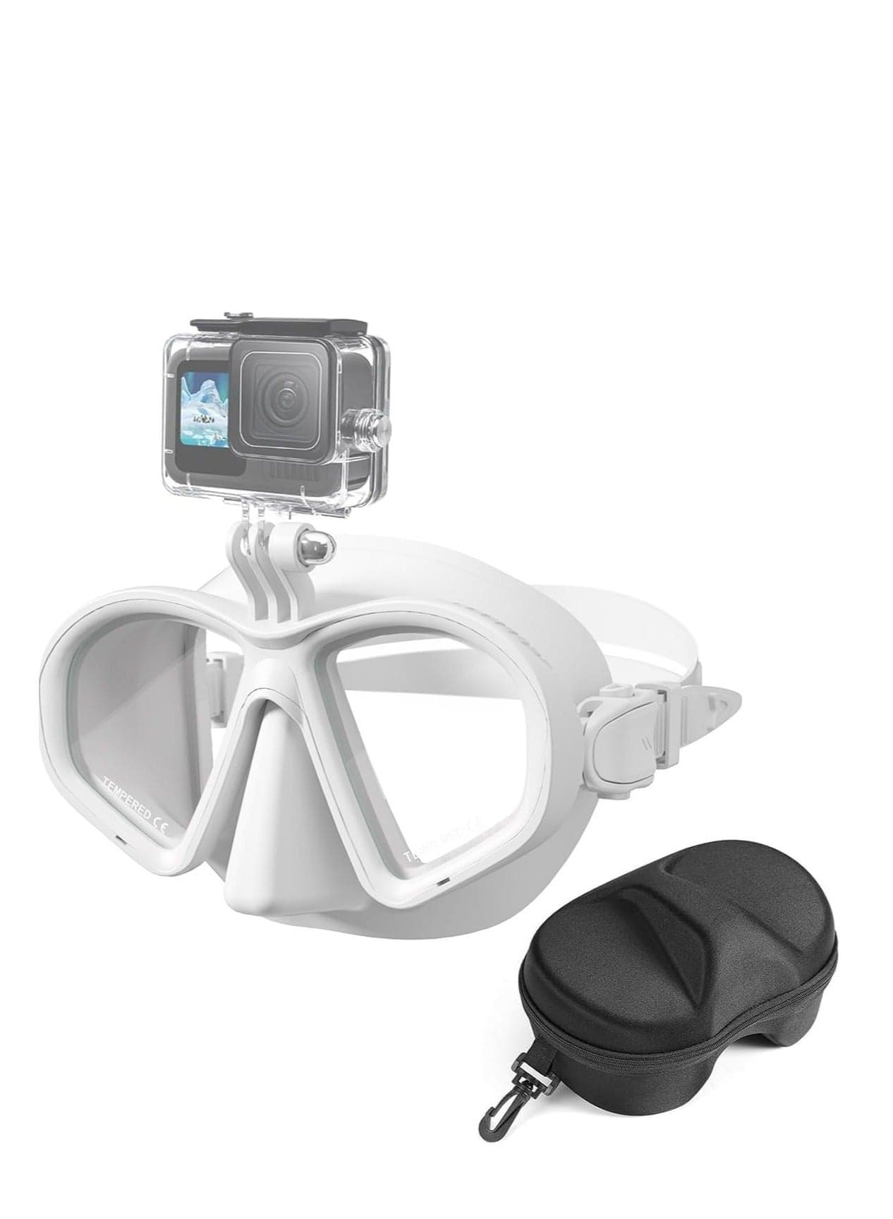 Camera Mount Pro Diving Mask for GoPro Hero, DJI Action 4/3, Insta360 X3/X4 | Waterproof Scuba Snorkeling Freediving Goggles(White)