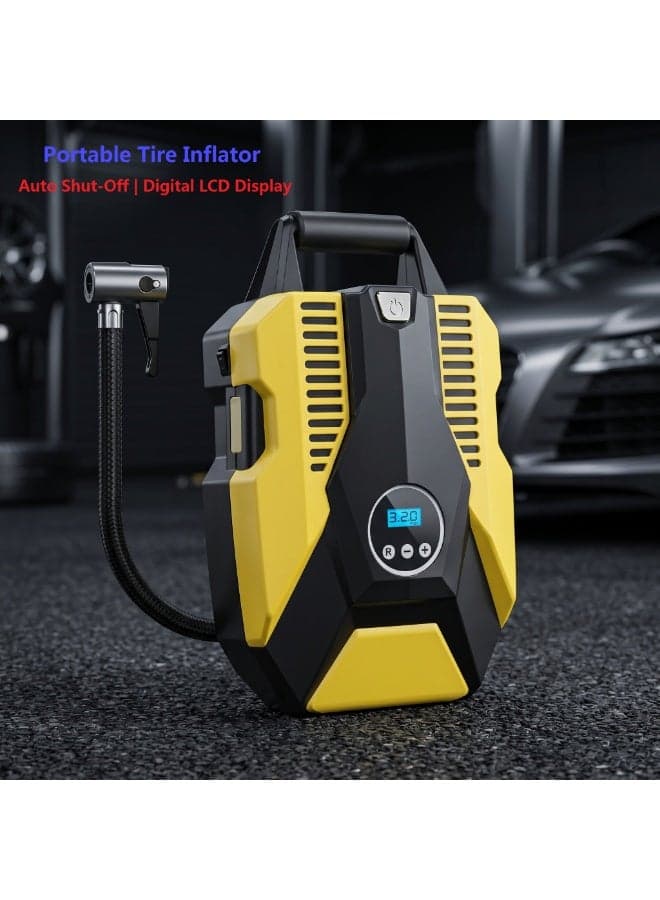 SUCITY Portable 12V Digital Tire Inflator Pump, Auto Shut-Off Air Compressor with LCD Pressure Gauge, Fast Car Tire Pump with LED Light for Emergency Use