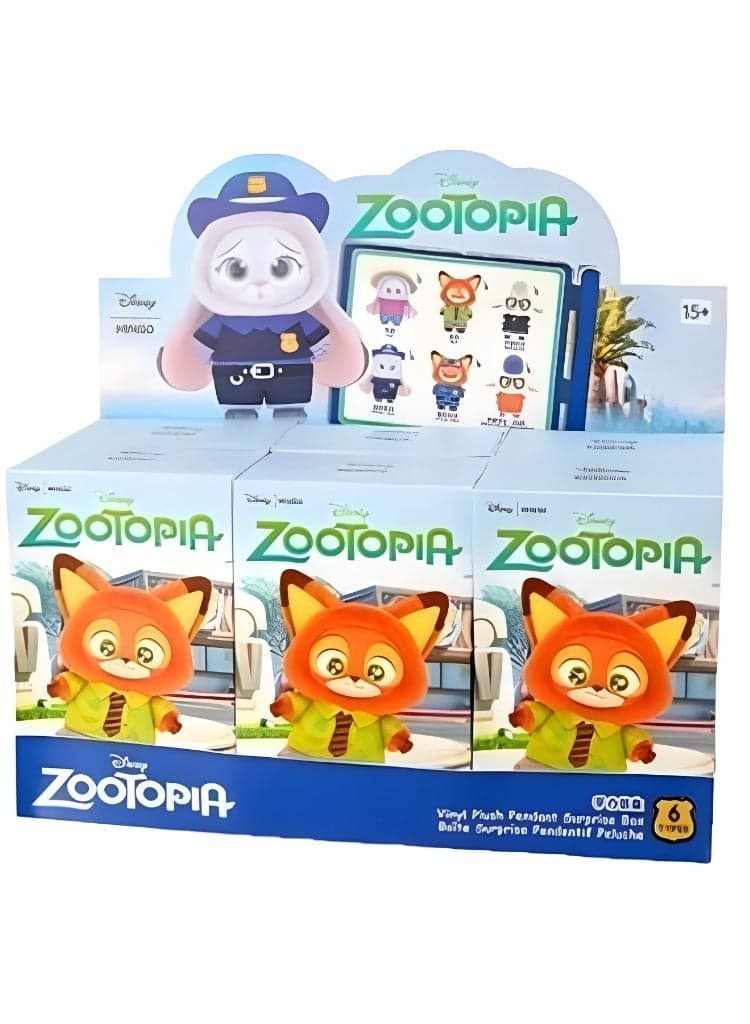 (Pack of 6) Miniso Zootopia Series Blind Box Disney Vinyl Plush Pendant and Keychain Mystery Blindbox.