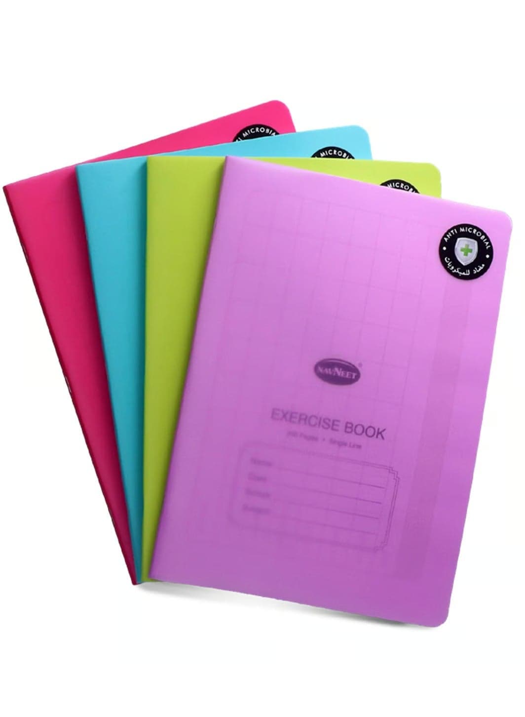 4-Piece 200-Page A5 Single Line Exercise Book With PVC Cover Multicolour