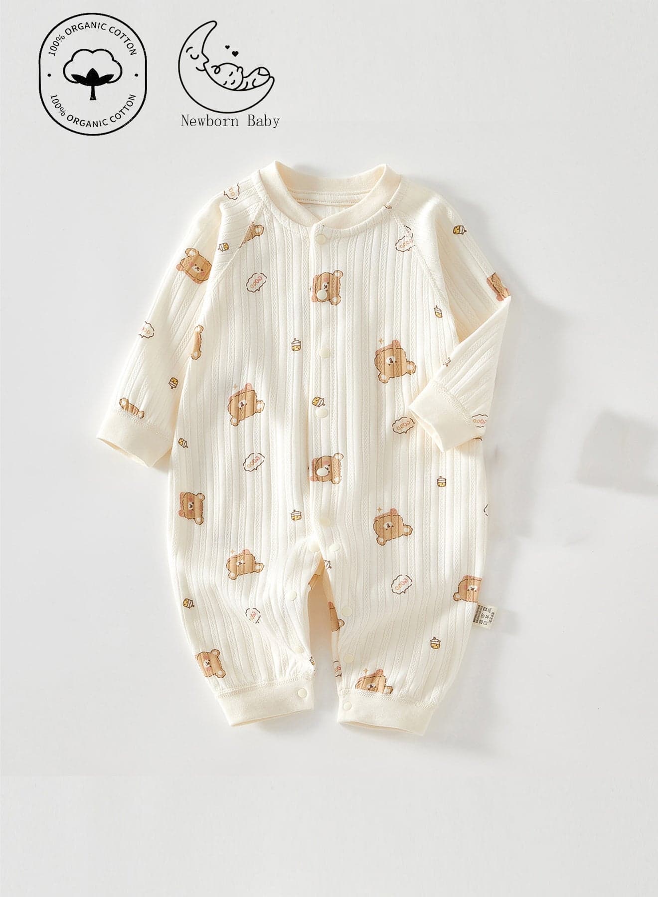100% Cotton One Piece Rompers For Newborn Baby Pajama Unisex Soft Baby Jumpsuit Baby Onesie Cute Bear Sleepwear Baby Clothing For Newborn 1-3 Months