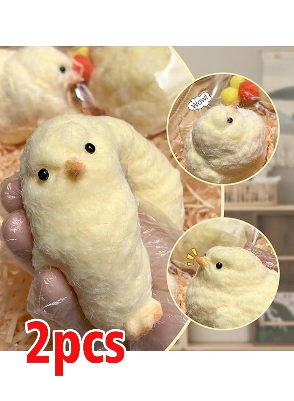 2Pcs Handmade Ultra-Soft Chick Squeeze Toy - Squishy Rubber Chicken Stress Relief, Perfect for Desk Decoration & Relaxation,Ideal for Students,Office Workers and Home Decor