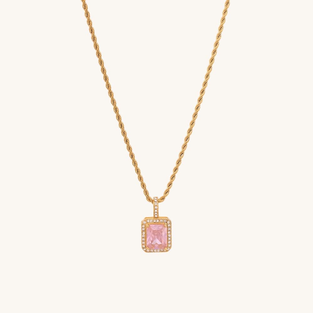 PALMONAS 18k Gold Tone Plated Pink Emerald Geometric Pendant
for Women