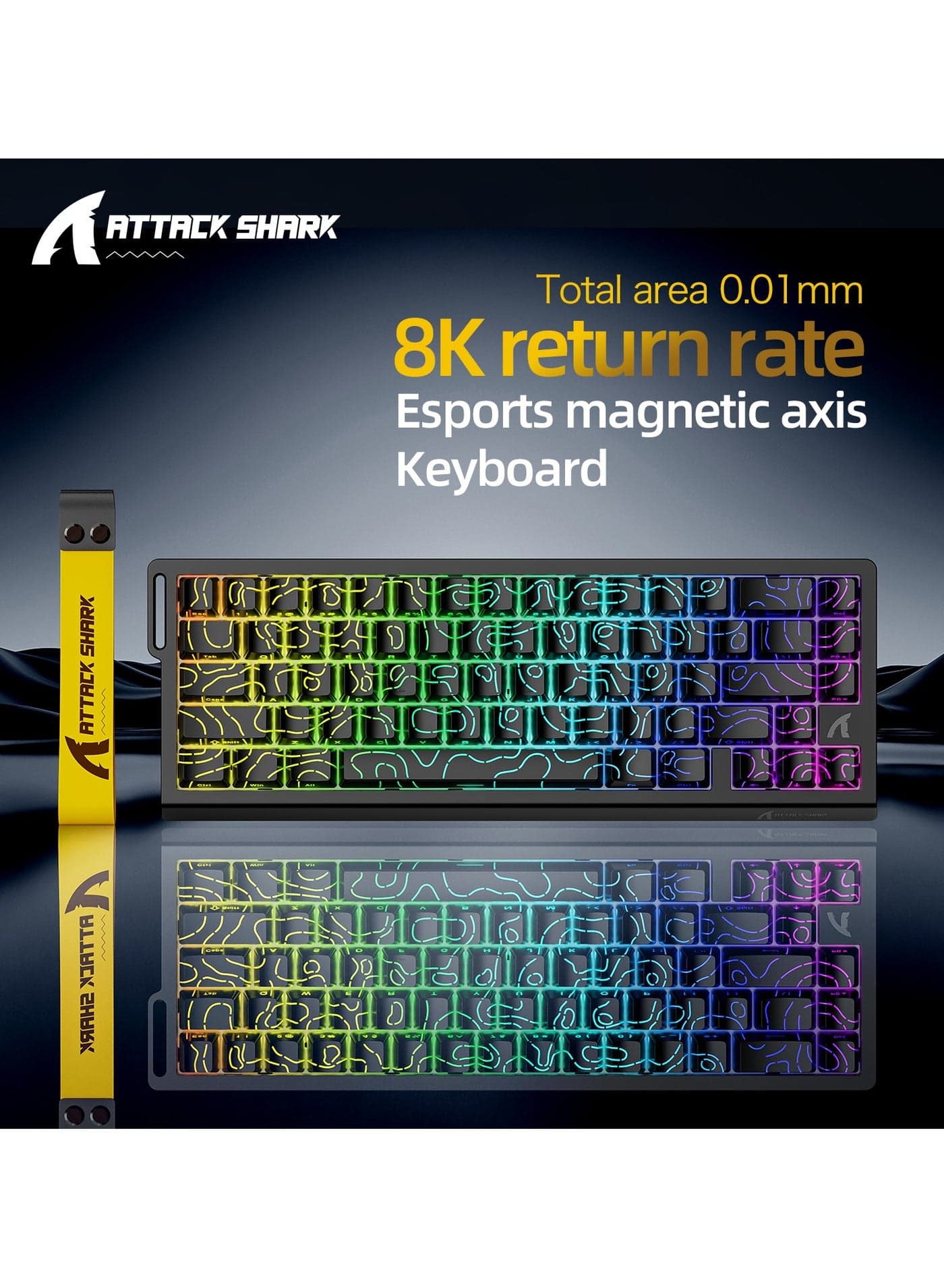 Attack Shark X68HE Wired Magnetic Gaming Keyboard, 0.01mm Adjustable Actuation, 8kHz Polling Rate, RGB Backlight, Side-Printed PBT Keycaps, 100M Lifespan Hall Effect Switches, 65% Layout (Black Contours)