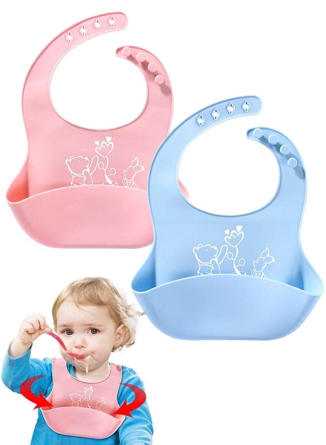 2PCS Silicone Baby Weaning Bibs, Adjustable Waterproof Baby Feeding Bibs
