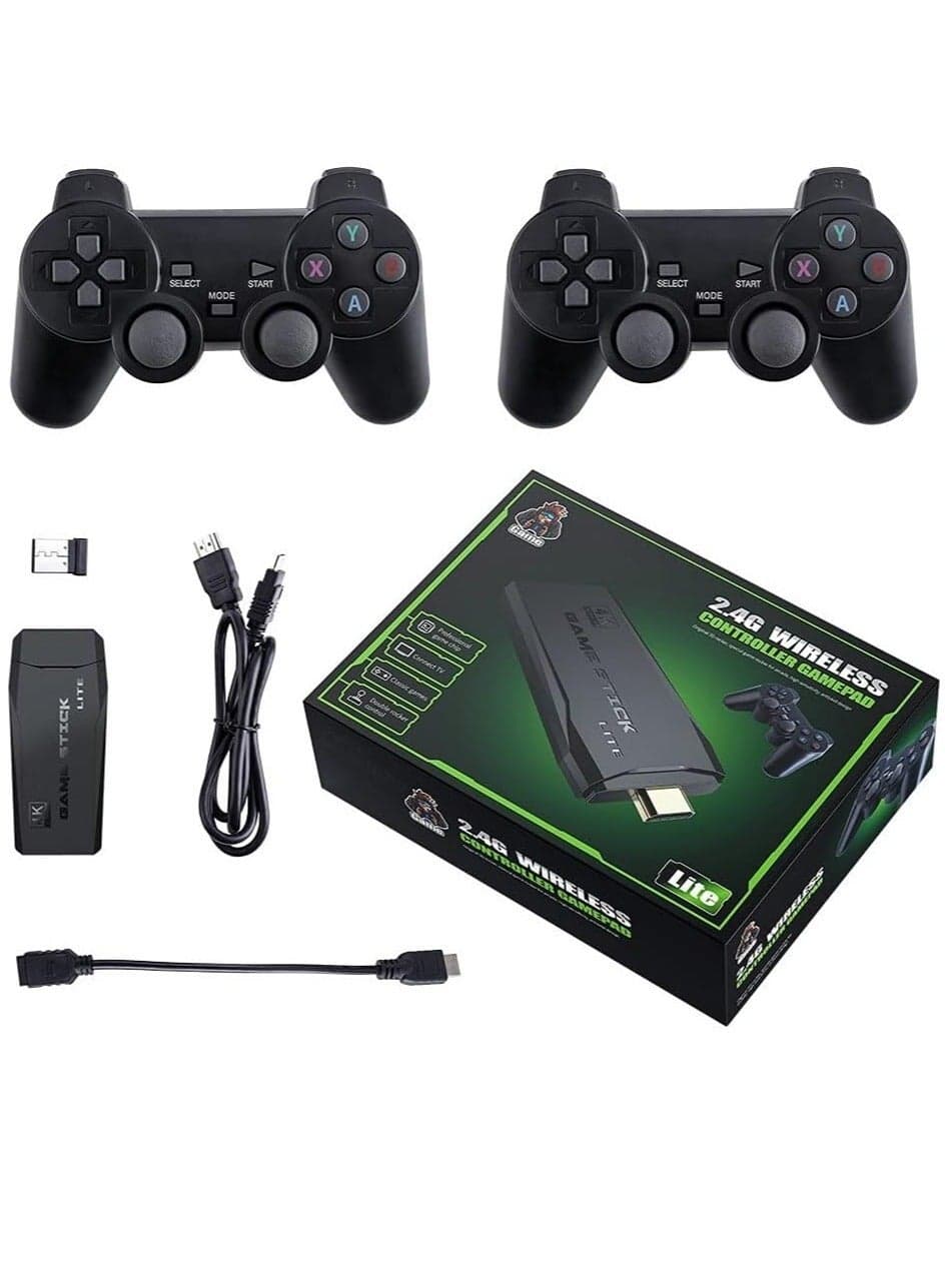 2.4G Wireless Controller Gamepad Console Stick Plug and Play Video Game Stick with 10000+ Games 9 Classic Emulators 4K High Definition HDMI Output for TV with Dual 2.4G Wireless Controllers