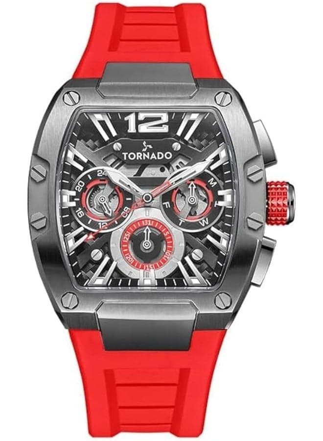 Tornado Xenith Men's VX9J, High Precision Japanese Quartz Movement Watch, Multi Function Display and Premium Flexible & Durable Silicone Strap - T23105-XSRB, Red